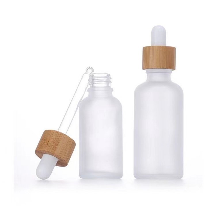 Frosted 1oz 2oz 4oz essence glass essential oil dropper bottle with bamboo cap