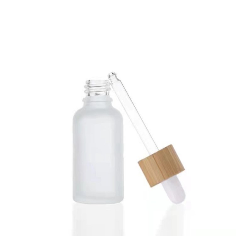 Frosted 1oz 2oz 4oz essence glass essential oil dropper bottle with bamboo cap