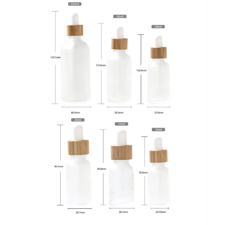 Frosted 1oz 2oz 4oz essence glass essential oil dropper bottle with bamboo cap