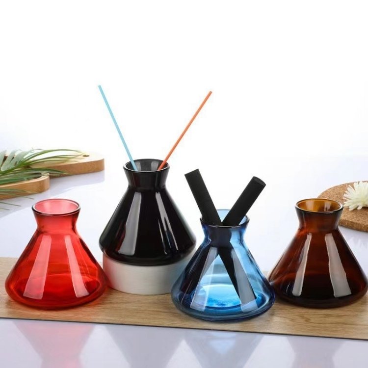 Refillable decoration luxury black diffuser bottle customized design home aroma diffuser glass bottle