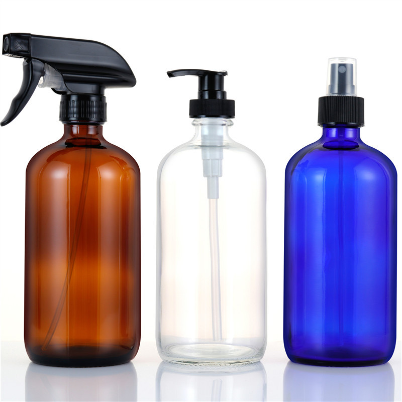 Wholesale 16oz 500ml Blue Round Shampoo Bath Lotion Dispenser Boston Bottle With Pump