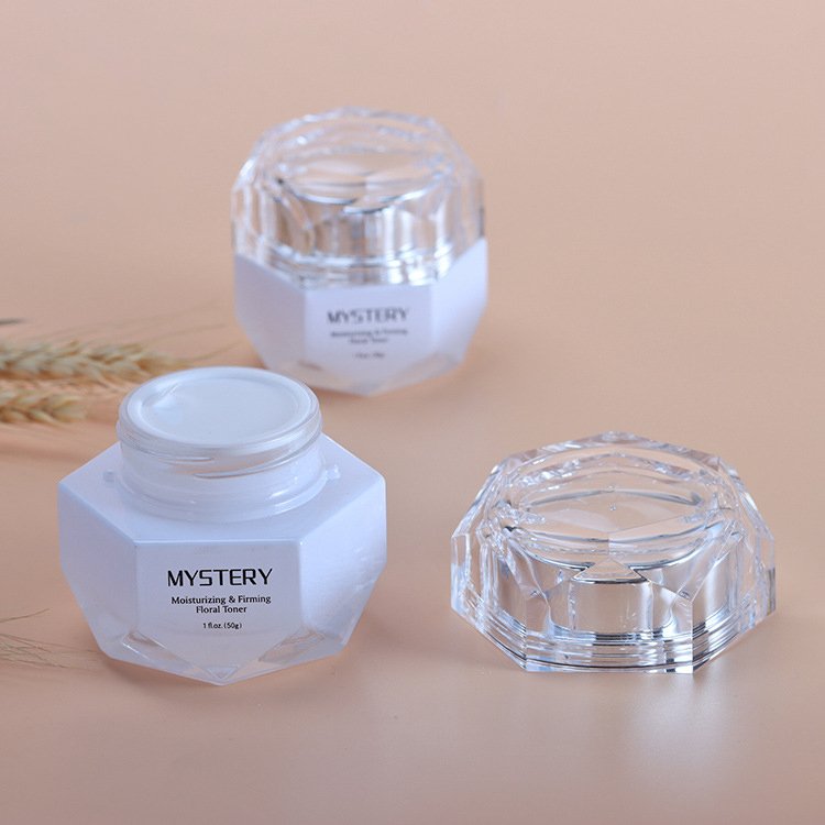 Advanced Customized Acrylic Cap Series Cosmetic glass bottle Packaging Hexagonal White glass bottle