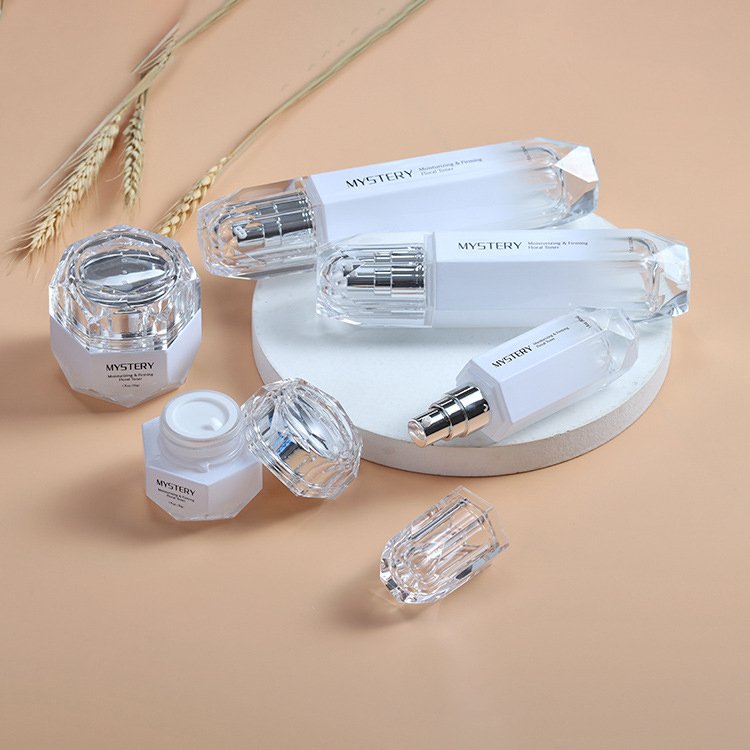 Advanced Customized Acrylic Cap Series Cosmetic glass bottle Packaging Hexagonal White glass bottle