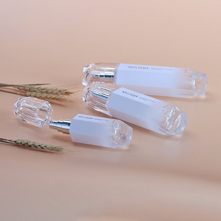 Advanced Customized Acrylic Cap Series Cosmetic glass bottle Packaging Hexagonal White glass bottle
