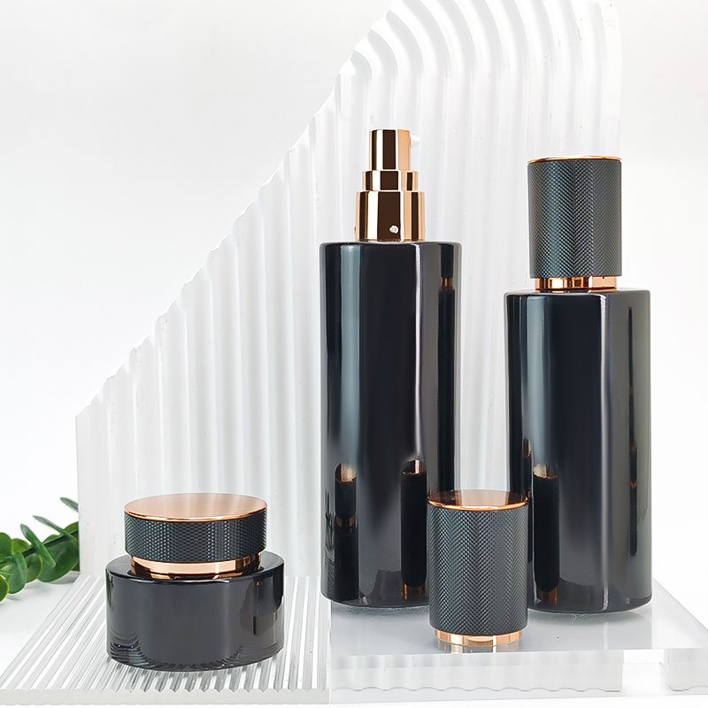 Glass Bottle Customization lotion bottle cream jar sets black 30g 50g Liquid Filling Glass Bottle with gold lid