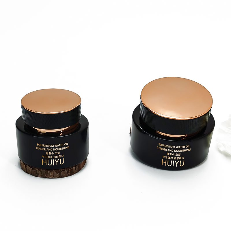 Glass Bottle Customization lotion bottle cream jar sets black 30g 50g Liquid Filling Glass Bottle with gold lid