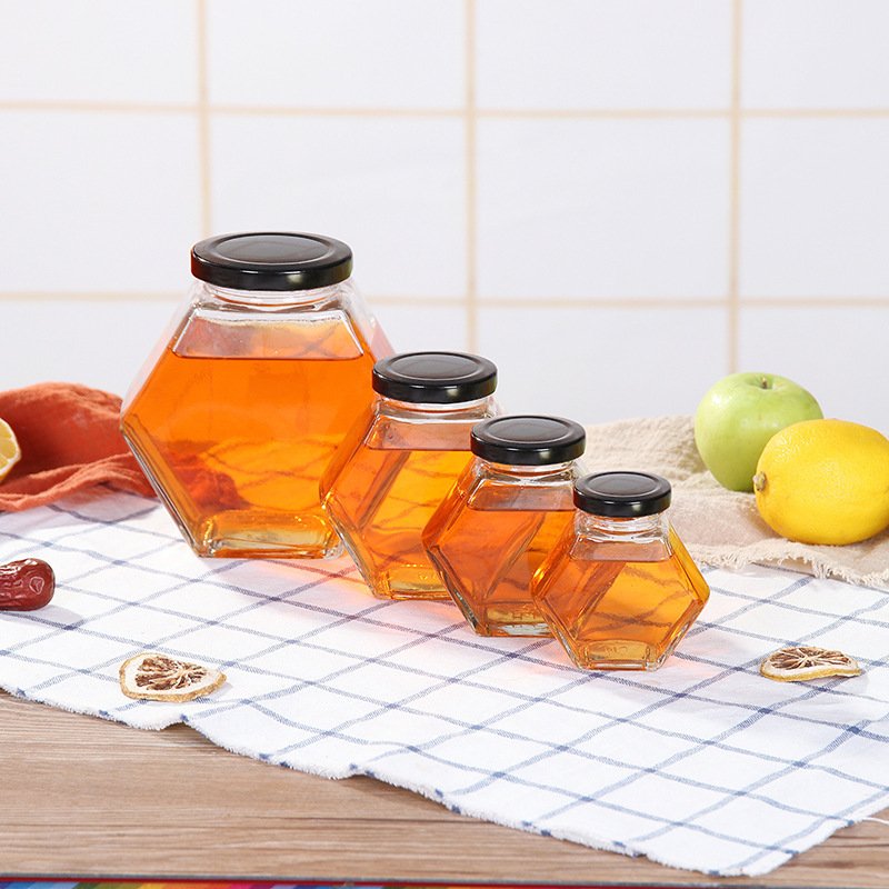 100ml Home Kitchen Food Storage Containers Hexagonal Thickened Lids Jam Sealed bottle Customizable Honey bottles glass Honey Jar