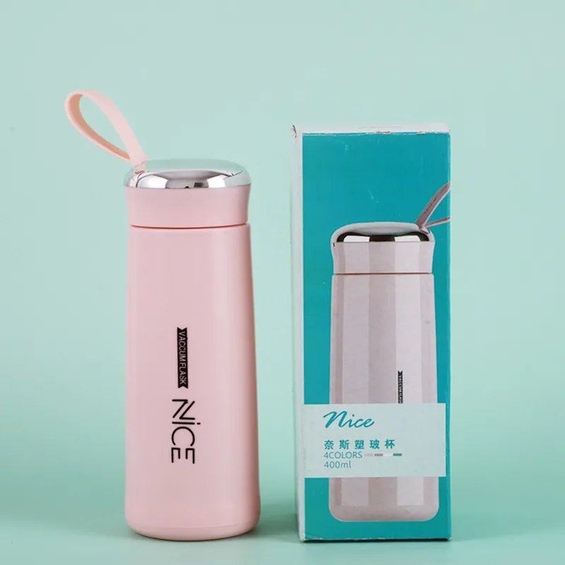 New Nic glass bottle 400ml double with handle portable high quality bottles for students wholesale advertising gift