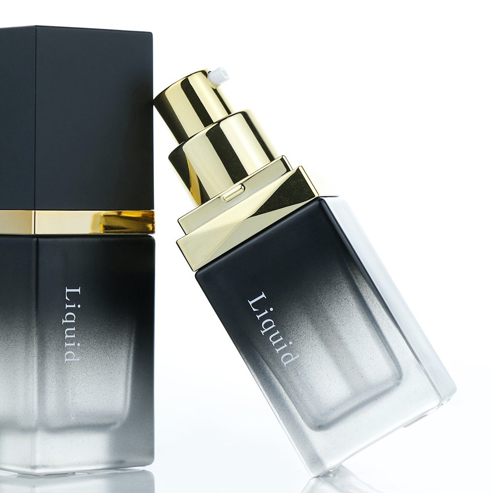 20 ml Luxury square glass bottles for cosmetics packaging frosted black 20ml bottle pump foundation glass bottle
