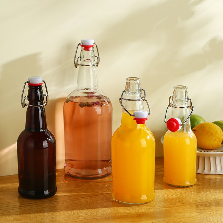 Home brewing airtight personalized drinking 375ml 8 oz 16 oz 32oz 500ml 1 liter swing top glass bottles with flip top