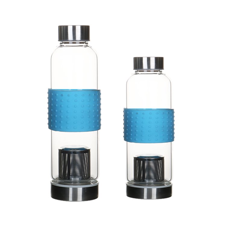 500ml Single Wall Glass Tea Cup Water Bottle with Fruit Infuser, Insulated Strainer, Bamboo Lid and Stainless Steel Tea Infuser