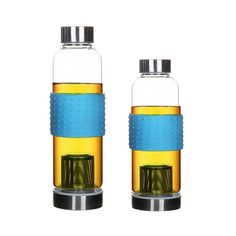 500ml Single Wall Glass Tea Cup Water Bottle with Fruit Infuser, Insulated Strainer, Bamboo Lid and Stainless Steel Tea Infuser