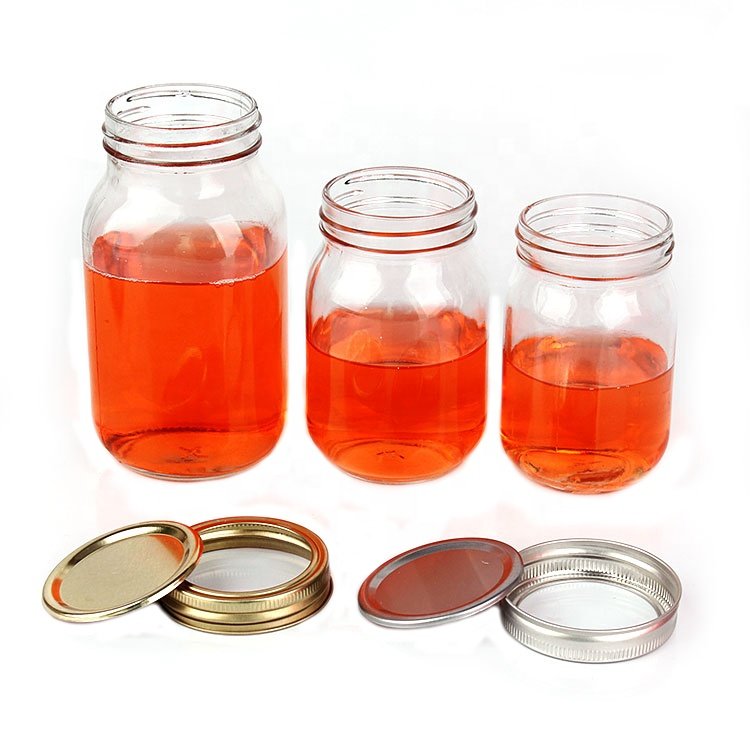 Custom 4oz 8oz 12oz 16oz 32oz 50oz 64oz Clear Wide Mouth Glass Mason Jar with Screw Metal Lid