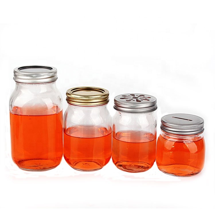 Custom 4oz 8oz 12oz 16oz 32oz 50oz 64oz Clear Wide Mouth Glass Mason Jar with Screw Metal Lid