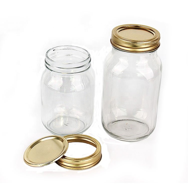Custom 4oz 8oz 12oz 16oz 32oz 50oz 64oz Clear Wide Mouth Glass Mason Jar with Screw Metal Lid