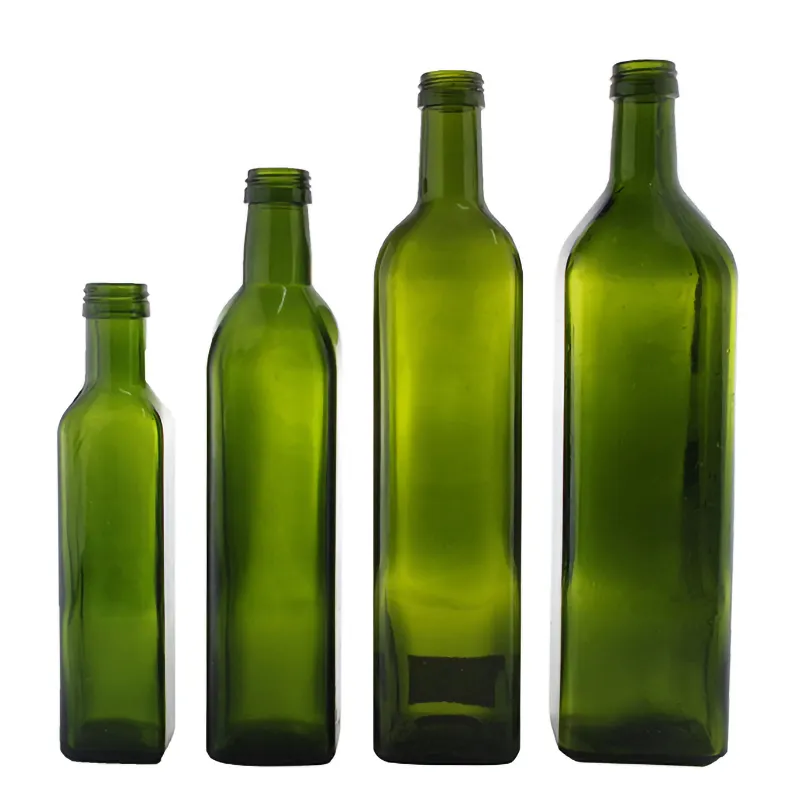 Wholesale 100ml 250ml 375ml 500ml 750ml 1000ml Antique Green Amber Clear Round Square Marasca Olive Oil Glass Bottle With Cap