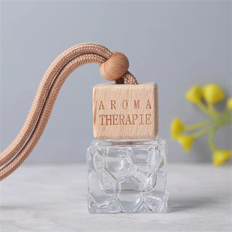 10ml essential oil square aroma empty hanging perfume air freshener car diffuser bottle with wood cap