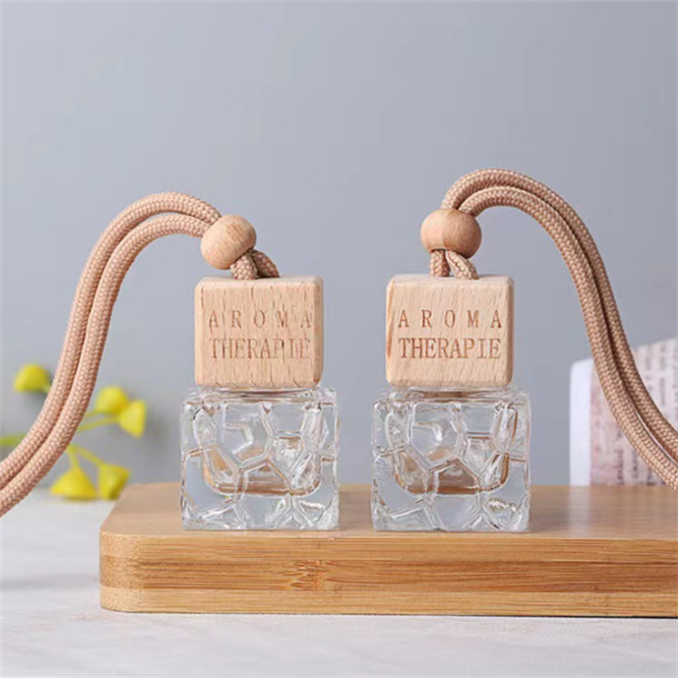 10ml essential oil square aroma empty hanging perfume air freshener car diffuser bottle with wood cap