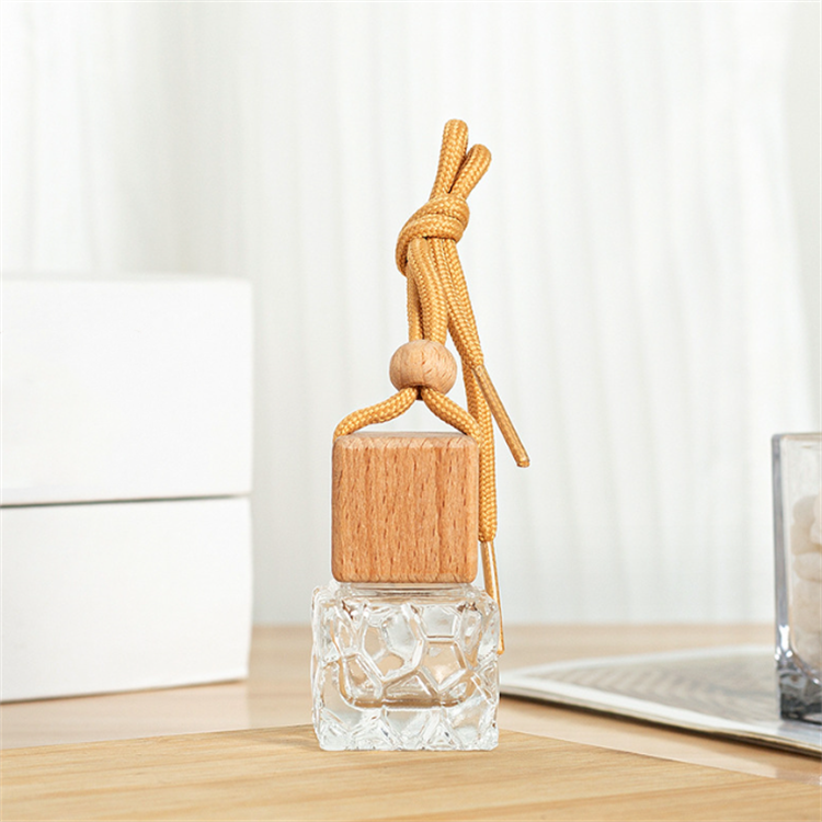 10ml essential oil square aroma empty hanging perfume air freshener car diffuser bottle with wood cap