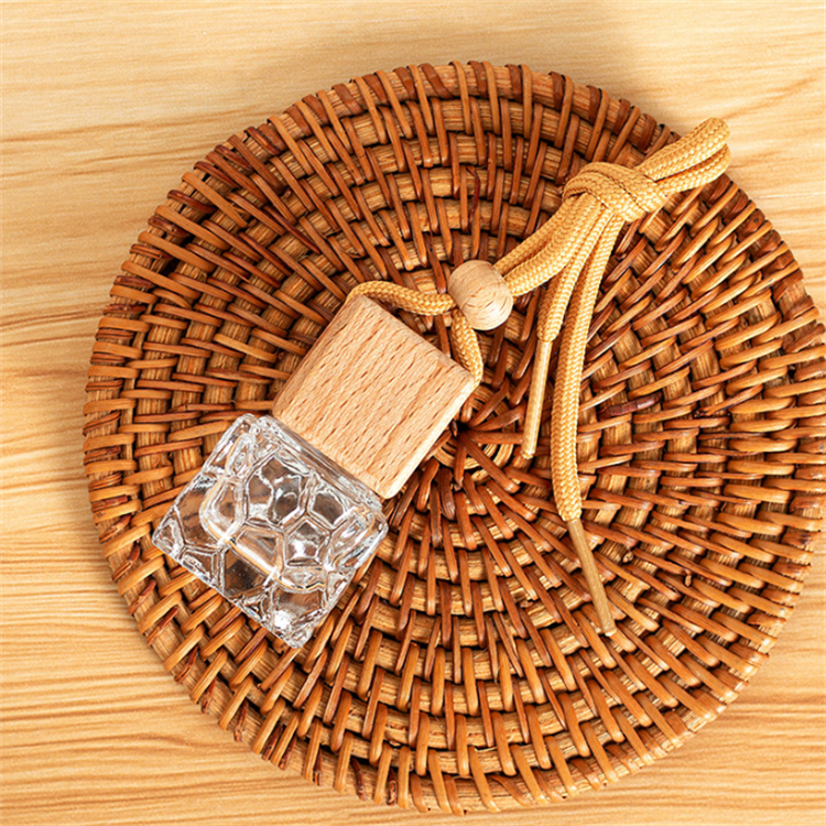 10ml essential oil square aroma empty hanging perfume air freshener car diffuser bottle with wood cap