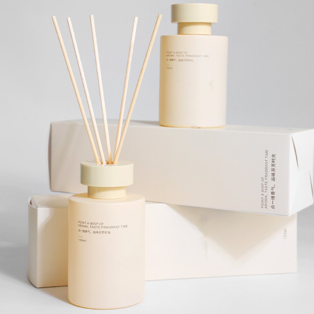 Customized luxury beige empty reed diffuser glass bottle and package home fragrance 100 ml 200ml 250ml white with box