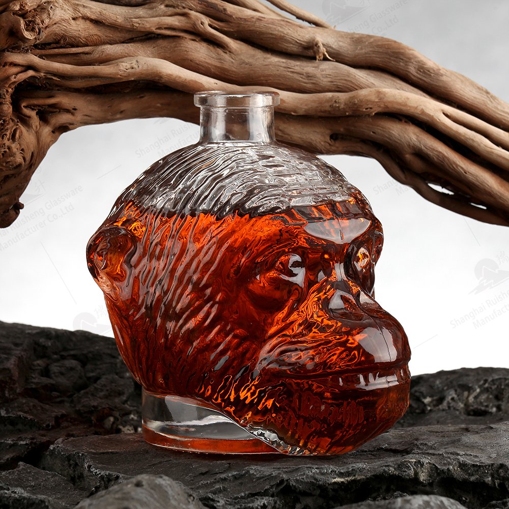 Fancy 700ml Orangutan Head Shaped Glass Bottle Ape Vodka Brandy Cognac Whisky Tequila Bottle Vintage Spirits Liquor Container