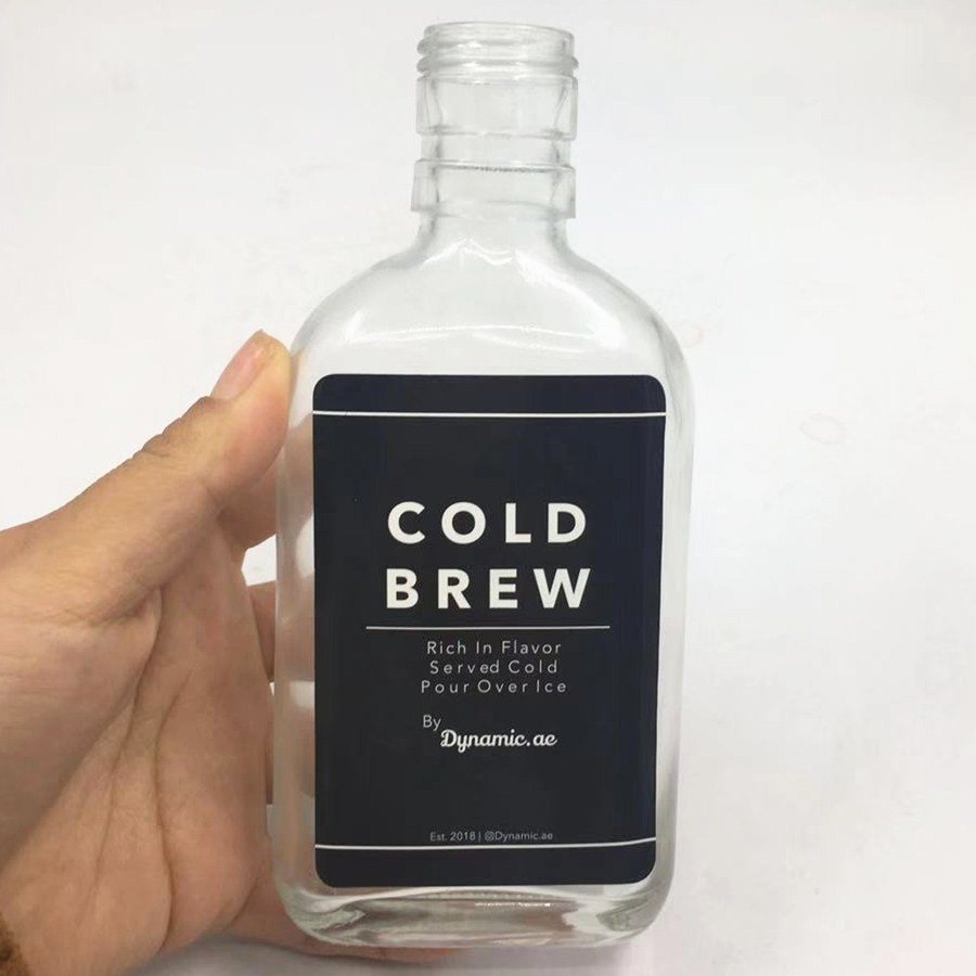Empty Flat Hip Flask 200ml Wine Whiskey Glass Bottle Liquor Cold Brew Coffee Water Milk Juice Glass Bottle With Logo Printing
