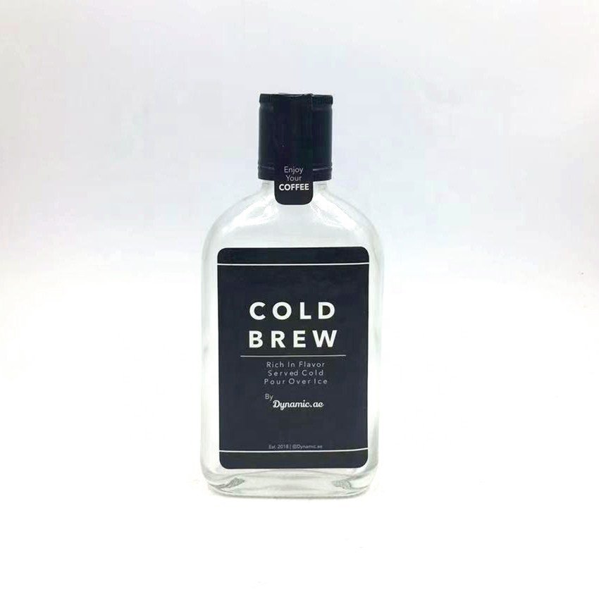 Empty Flat Hip Flask 200ml Wine Whiskey Glass Bottle Liquor Cold Brew Coffee Water Milk Juice Glass Bottle With Logo Printing