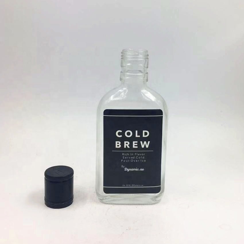 Empty Flat Hip Flask 200ml Wine Whiskey Glass Bottle Liquor Cold Brew Coffee Water Milk Juice Glass Bottle With Logo Printing
