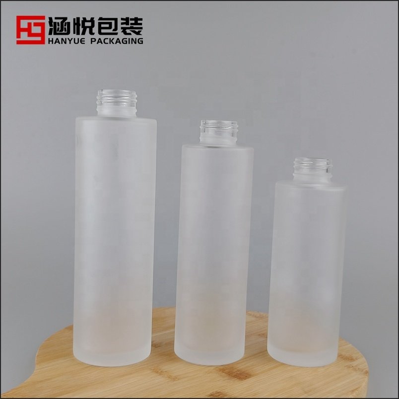 Flat shoulder glass bottle 100 ml 120 ml 150 ml cosmetic sprayer frosted glass bottle with bamboo spray pump