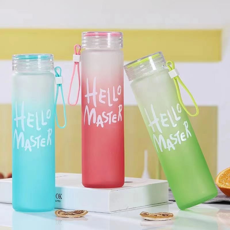 The best-selling gradient glass water bottle with lid, frosted color, wide mouth custom logo, promotional gift cup