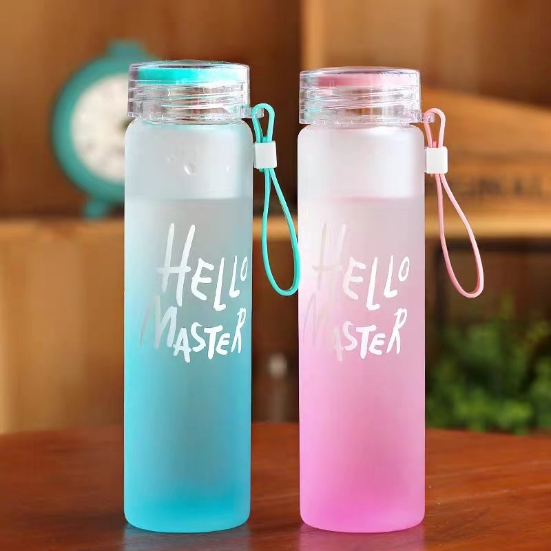 The best-selling gradient glass water bottle with lid, frosted color, wide mouth custom logo, promotional gift cup