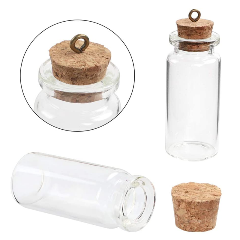 0.5ml 2ml Mini Glass Bottles with Cork Stoppers Small Jars Favors for DIY Decor with Metal Eye Screws