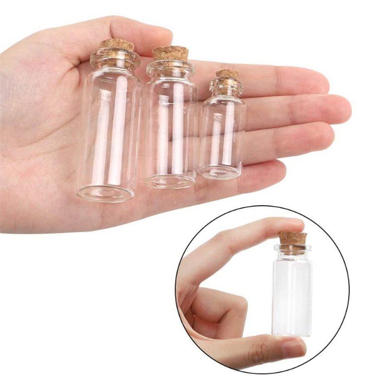 0.5ml 2ml Mini Glass Bottles with Cork Stoppers Small Jars Favors for DIY Decor with Metal Eye Screws