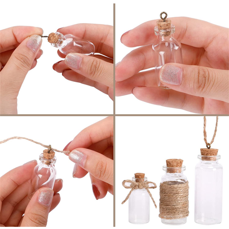 0.5ml 2ml Mini Glass Bottles with Cork Stoppers Small Jars Favors for DIY Decor with Metal Eye Screws