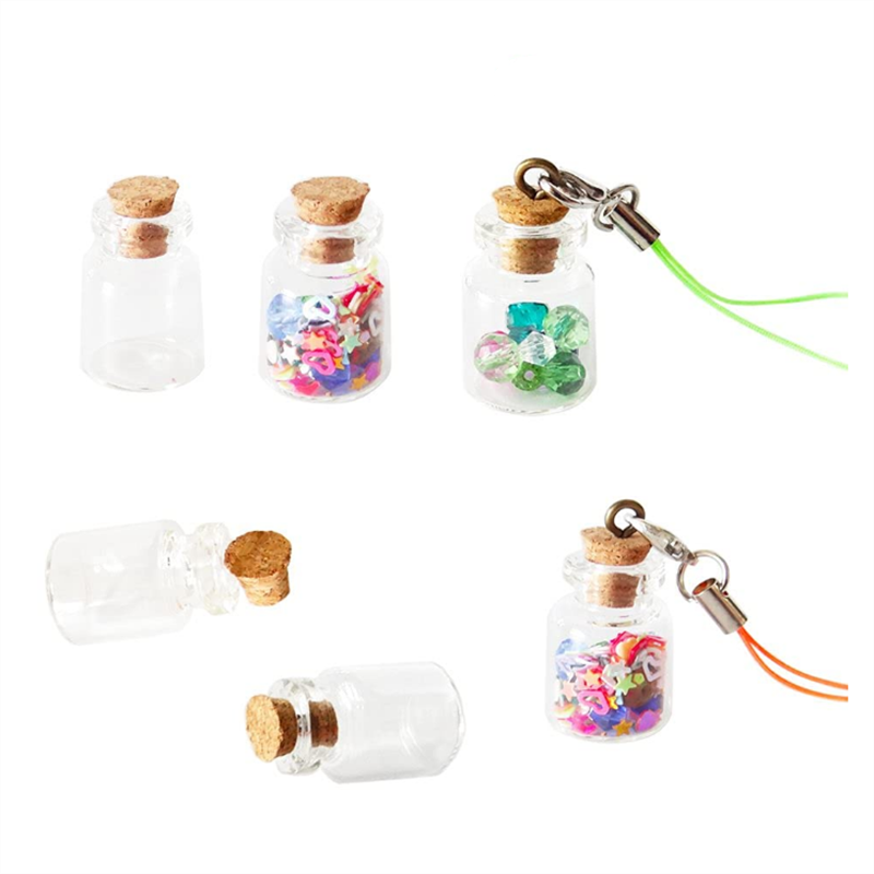 0.5ml 2ml Mini Glass Bottles with Cork Stoppers Small Jars Favors for DIY Decor with Metal Eye Screws