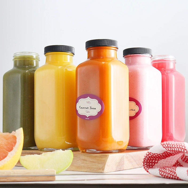 Factory Wholesale Clear 250ml 350ml 500ml Square Beverage Drinking Glass Bottles Glass Juice Bottle With Plastic Lid
