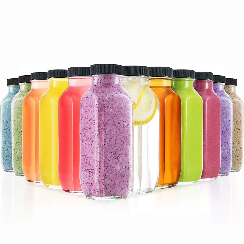 Factory Wholesale Clear 250ml 350ml 500ml Square Beverage Drinking Glass Bottles Glass Juice Bottle With Plastic Lid