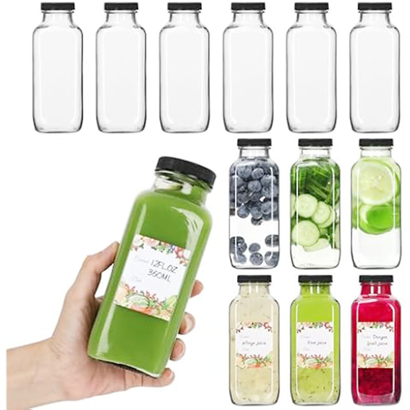 Factory Wholesale Clear 250ml 350ml 500ml Square Beverage Drinking Glass Bottles Glass Juice Bottle With Plastic Lid