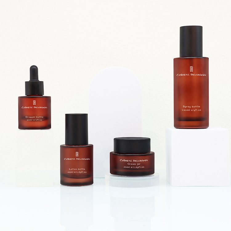 Factory wholesale hot sale high-end amber frosted cosmetic packaging set glass bottle 50ml 100ml 150ml can be customized