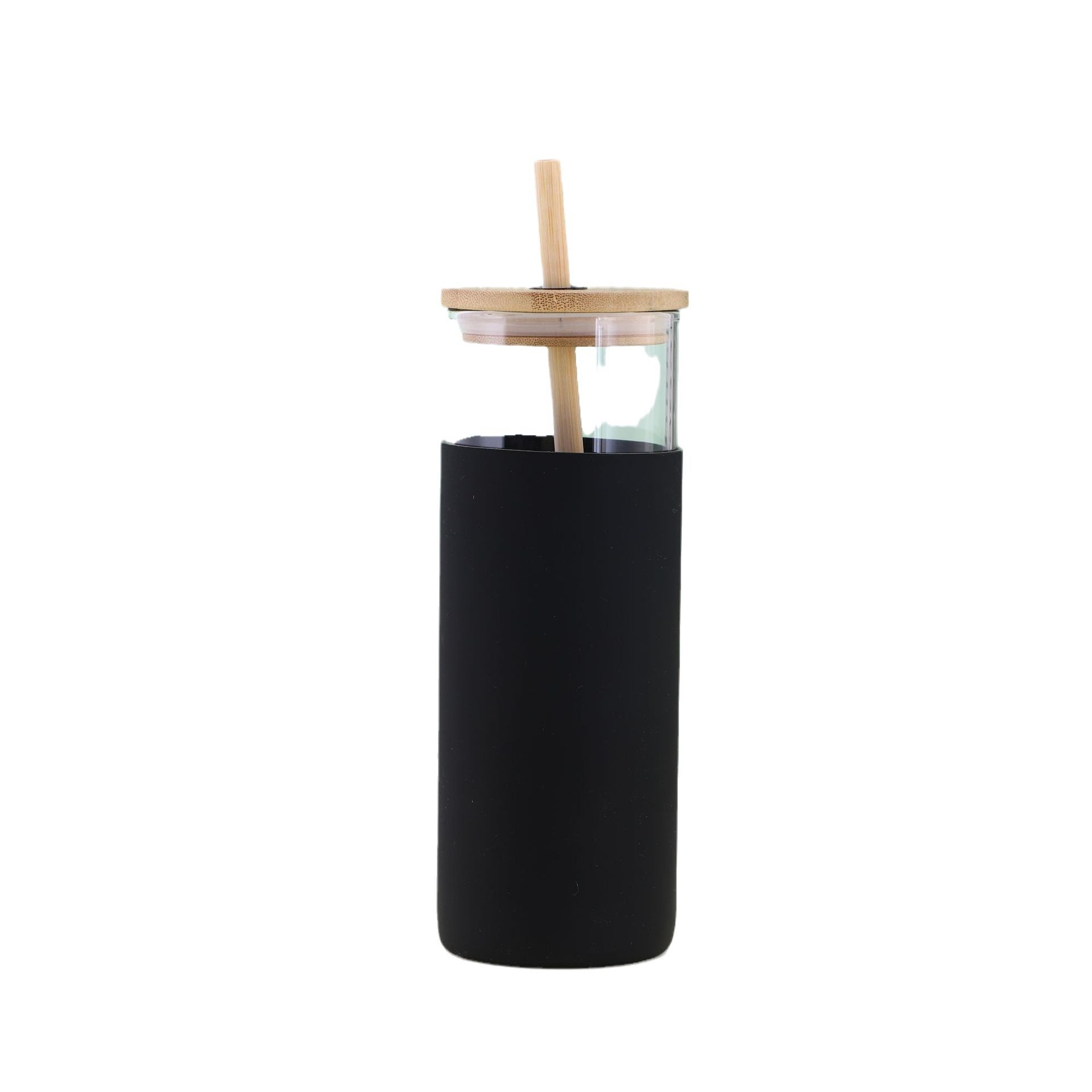 JM Custom 750/600/500ml Glass Bottle with Bamboo Lid and Straw Silicone Protective Sleeve Bpa Free Glass Water Bottle
