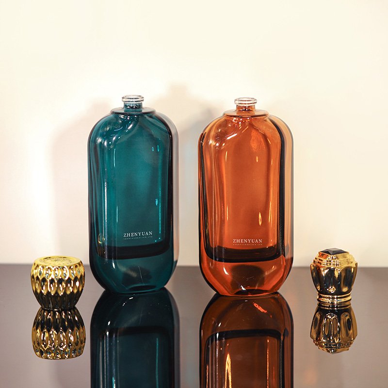 Zhenyuan Luxury Perfume Glass Bottle 100ml Custom Color Thick Bottom Round Flat Packaging