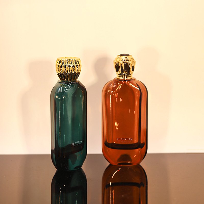 Zhenyuan Luxury Perfume Glass Bottle 100ml Custom Color Thick Bottom Round Flat Packaging