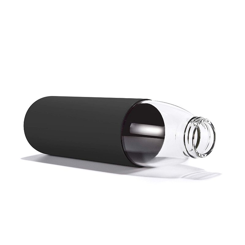 Colorful Silicon Sleeve Large Volume Glass Water Bottle With Wood Lid