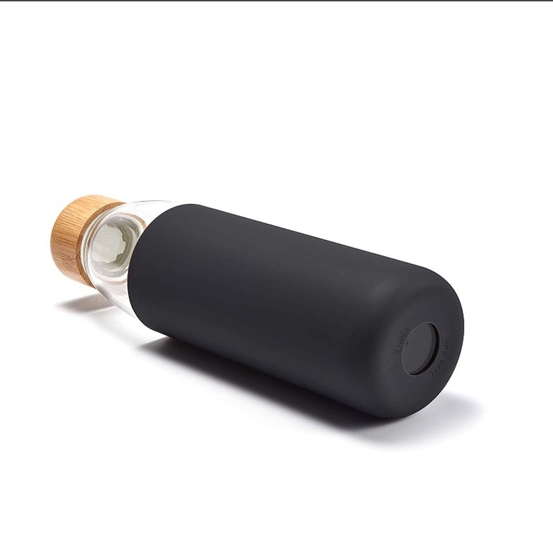 Colorful Silicon Sleeve Large Volume Glass Water Bottle With Wood Lid