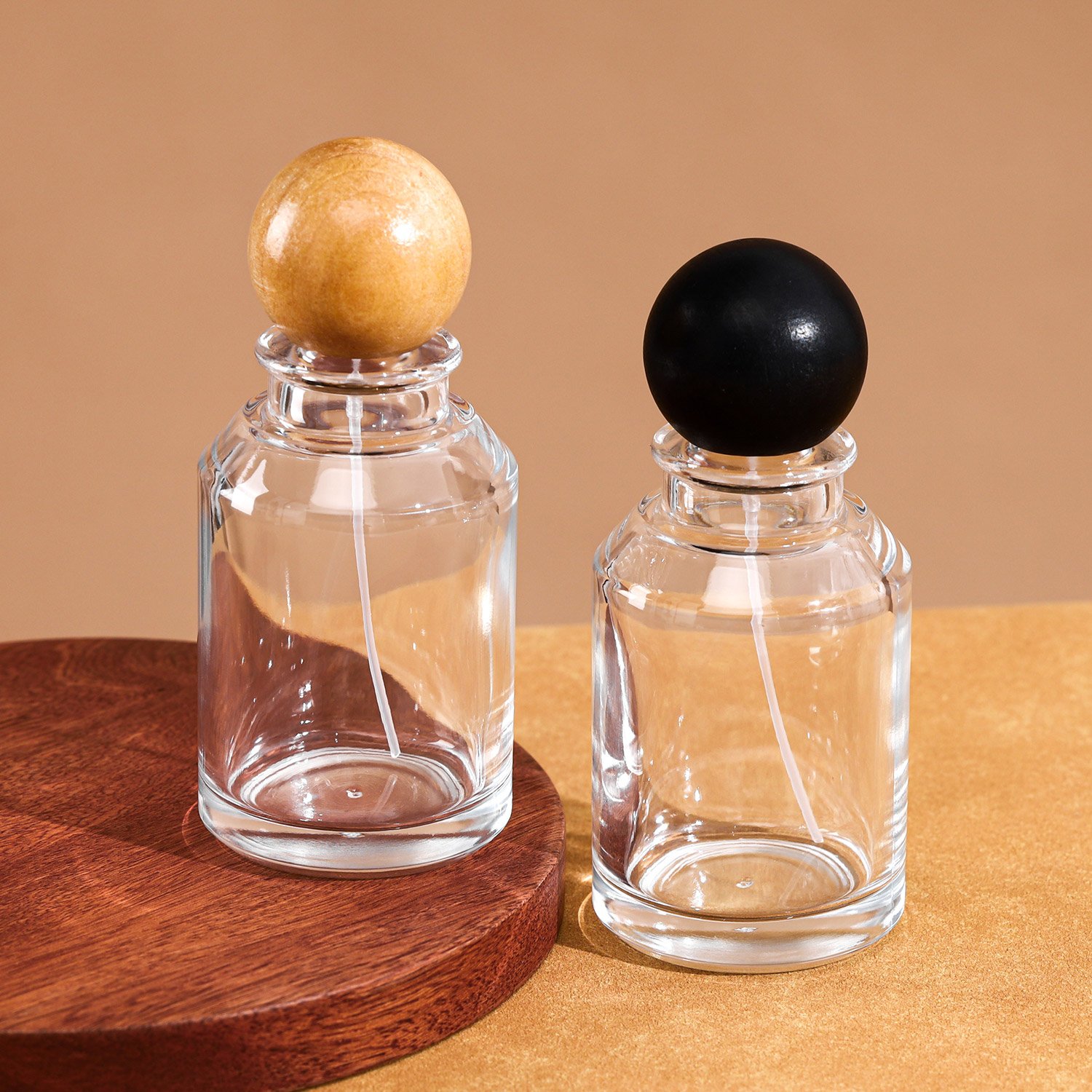 Luxury 30 50 100ml Empty Refillable Spray Beautiful Perfume Cylinder Glass Bottles Perfume Travel Refill Bottle With Wooden Cap