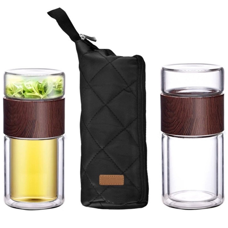 13Oz Double Wall Glass Water Bottle Tea And Water Separation Tea Bottle Mug Cup With Tea Infuser