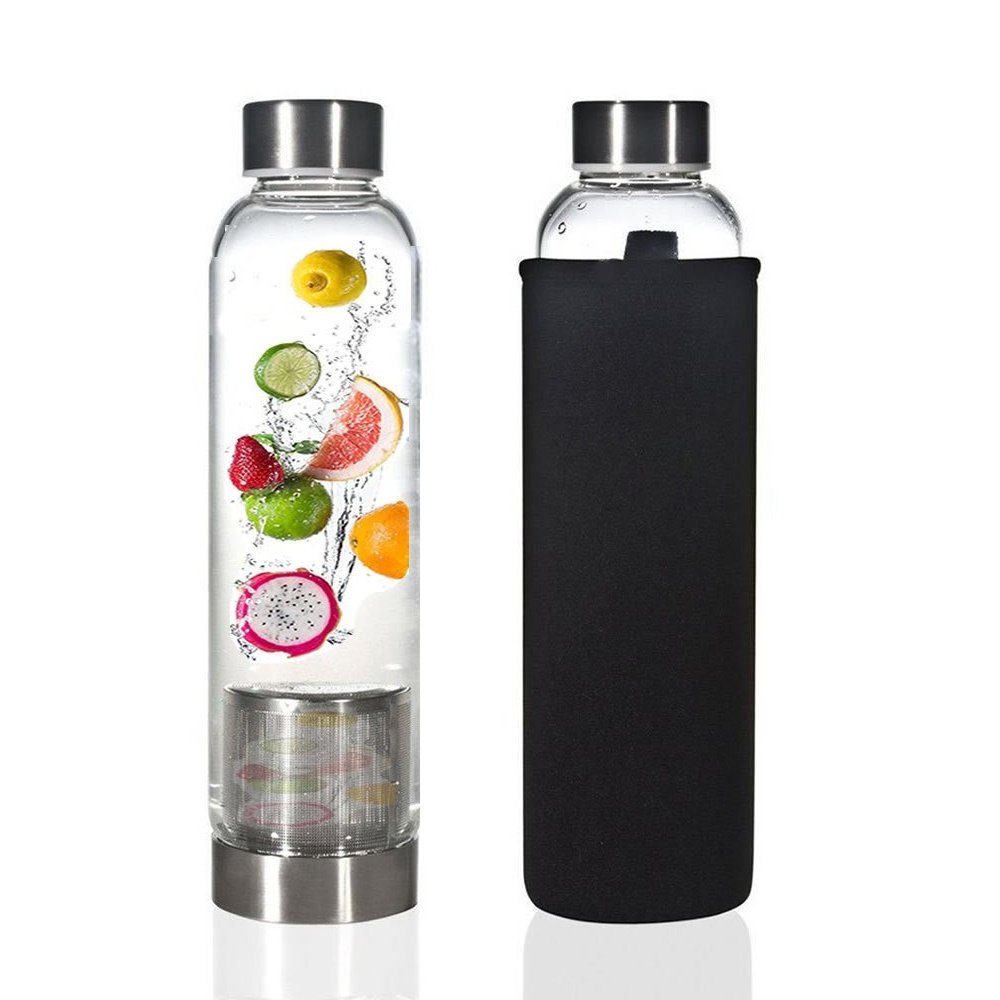 300ml/400ml/500ml Bamboo Lid Tea Tumbler Drinking Double Walled Glass Water Bottle With Infuser