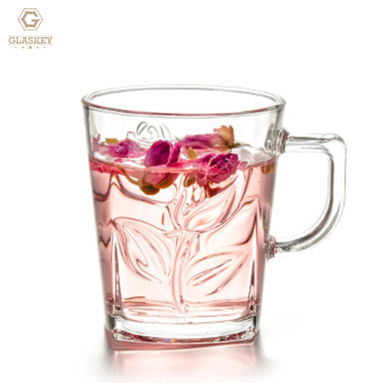 New Embossed Mug Lead-Free Pattern Glass Cup Cold And Heat Resistant Coffee Cup Debossed Tea Mug Transparent Drinking Glass