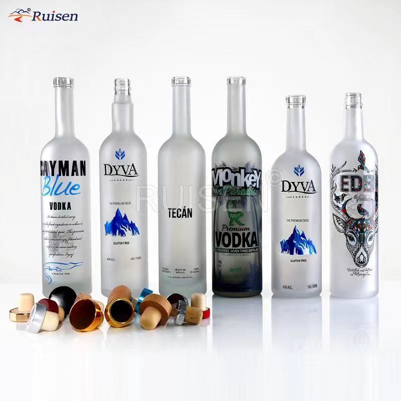 750ML Screen Printing Vodka Bottle Frosted White Glass Bottle For Vodka